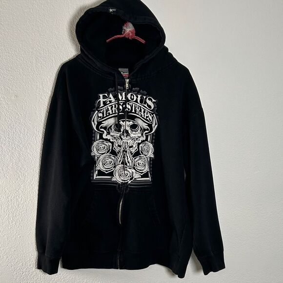 Famous Stars & Straps Black Hoodie with White Skull Design Size Medium Mens Full - Picture 1 of 4
